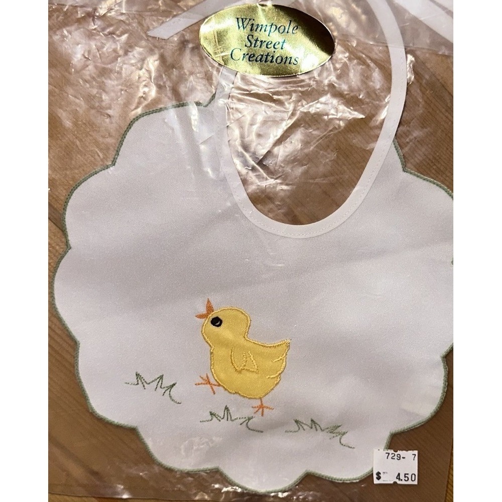 NWT Vintage 90's Wimpole Street Creations Embroidered Yellow‎ Baby Chick Bib NOS